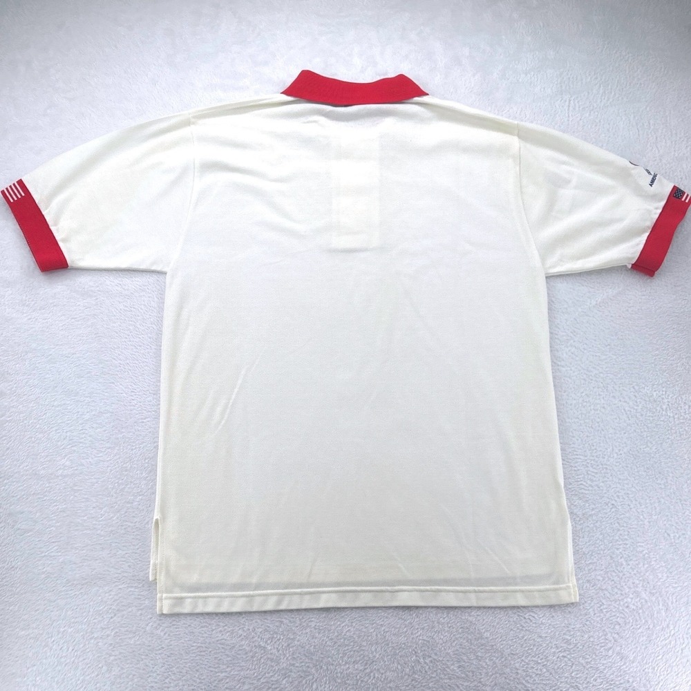 VTG USA Flag Embroidered Mens Polo Shirt M White Red Patriotic 4th of July Y2K - Picture 5 of 8